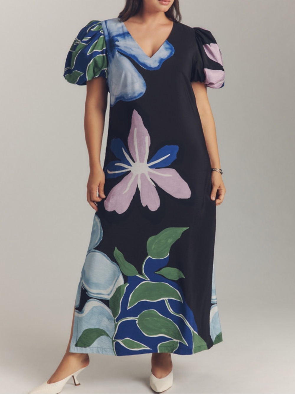 Anthropologie and Black Floral Midi Dress with Blue & Lilac
XL NEW WITH TAGS